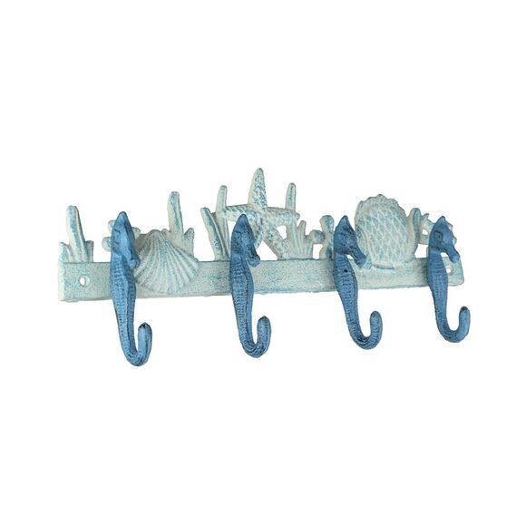 Zeckos Other - Blue/White Cast Iron Seahorses Decorative Wall Hook Hanging Towel or Coat Rack